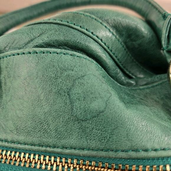 Rebecca Minkoff Crossbody Satchel Jade Green Leather Gold Tone Studs Hardware - Picture 12 of 12